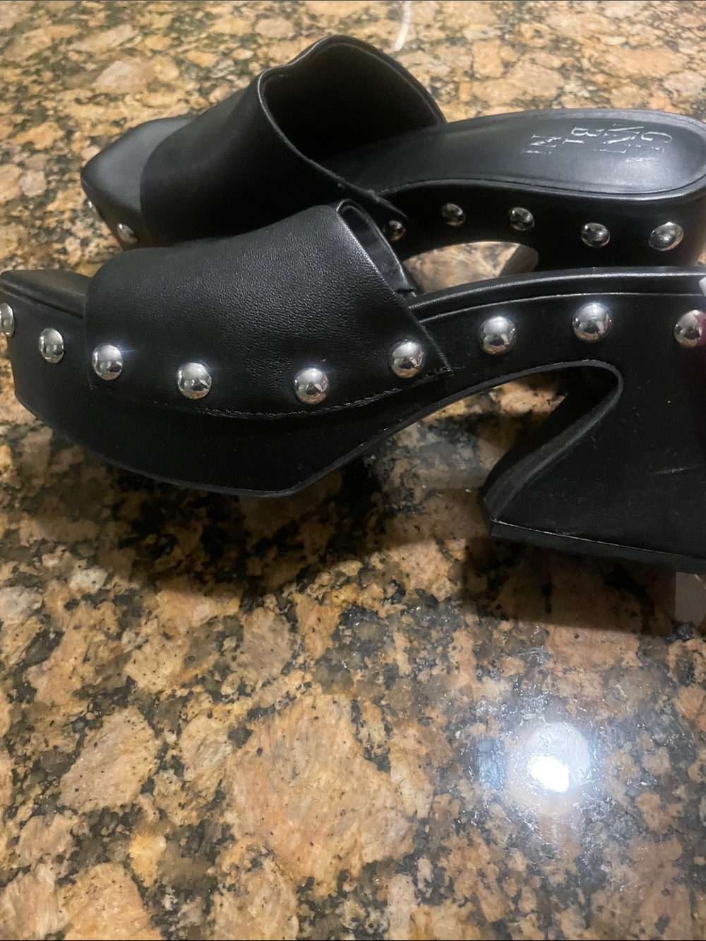 Gianni Bini Black Studded Platform Clog Mules
